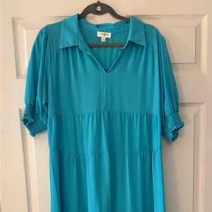 Umgee Teal Tiered Midi Dress – Size Large – Flowy Boho Style